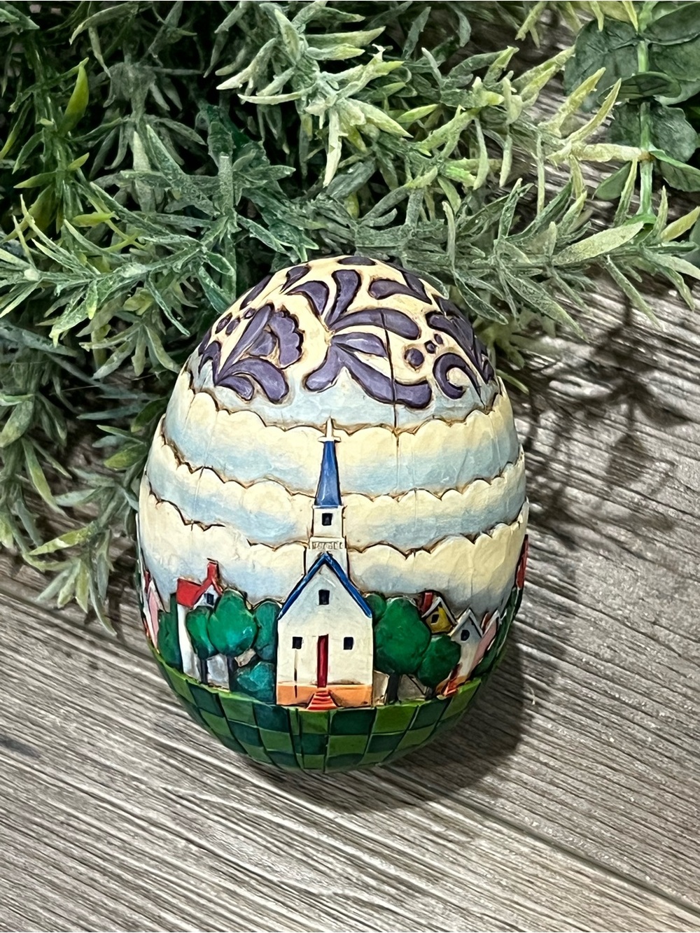 Jim Shore Wood‎ Carved Egg Heartwood Creek Church Lighthouse Landscape